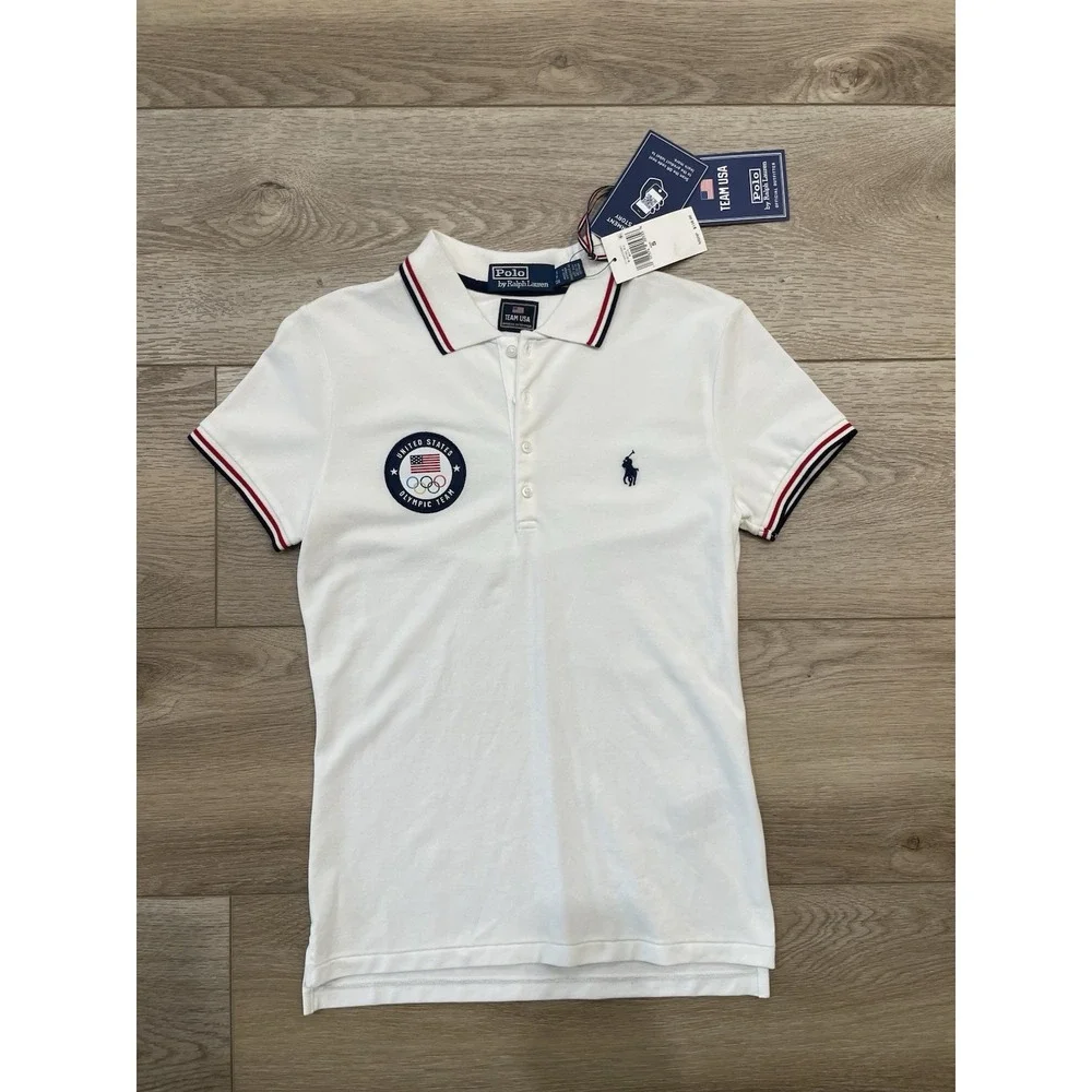 NWT Boy's Ralph Lauren Olympic Team USA Polo Size‎ Small White Mesh Logo Shirt